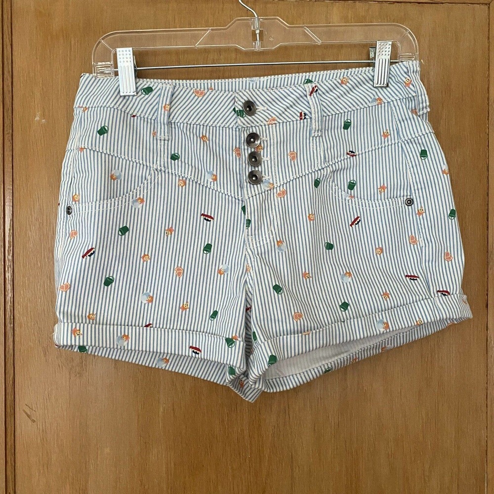 Her Universe Ponyo Blue White Stripe Button Fly Shorts Size 9